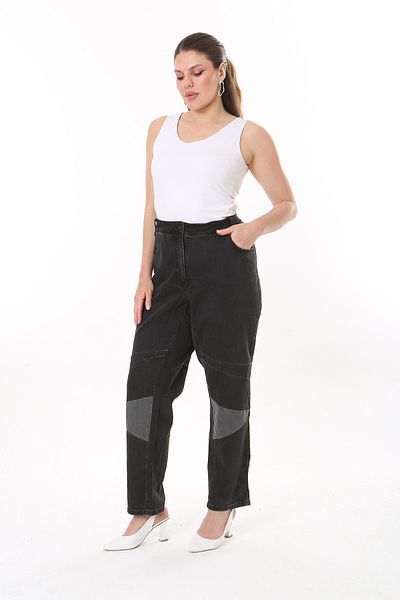 Şans Blugi din lycra elastic cu centură laterală cu cupă neagră de mărime mare pentru femei 65N37728