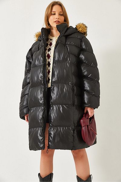 Bianco Lucci Women's Hooded Fur Long Puffer Coat 60901025