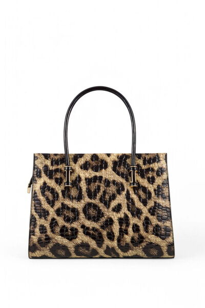Bilik Deri Black-Brown-Leopard Women's Handbag Ri̇v 138-1