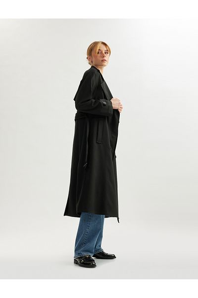 Koton Long Sleeve Pocket Gabardine Fabric Double Breasted Long Trench Coat with Belt