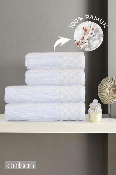 Anılsan 4-Piece Gray Towel Set - 100% Cotton, 2 Hand and Bath Towels