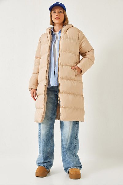 Bianco Lucci Women's Hooded Double Pocket Long Coat 60901005