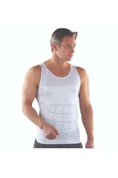 Pardon Men's White Slim'N Lift Corset Tank Top White
