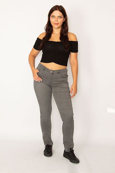 Şans Women's Large Size Gray 5 Pocket Skinny Jeans 65n34149