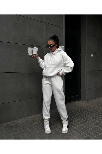 Asfa Moda Unisex Λευκό Τρεις Κλωστές Ριχτάρι Premium Φούτερ