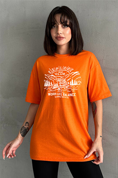 Stendhal Tricou oversize pentru damă, portocaliu, cu imprimeu Surf Club