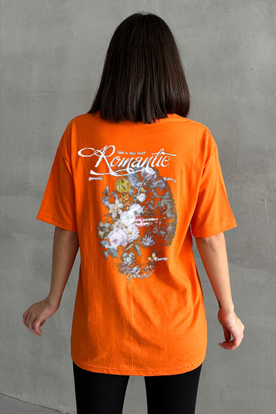 Stendhal Tricou oversize cu decolteu rotund cu imprimeu romantic portocaliu p...