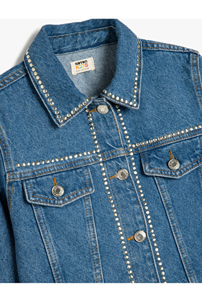 Koton Jachetă din denim cu mânecă lungă din bumbac, cu detaliu de piatră