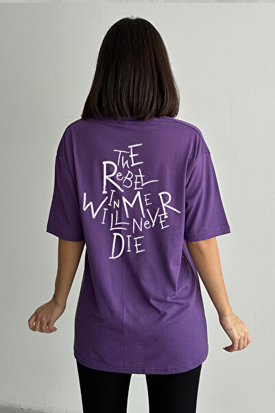 Stendhal Γυναικείο μωβ The Rebel εμπριμέ μπλουζάκι με λαιμόκοψη Oversize