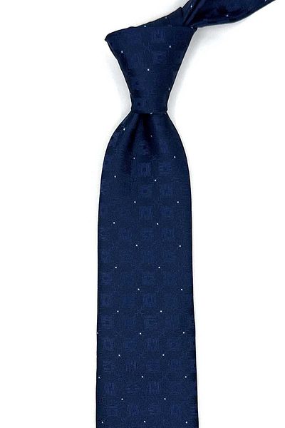 Kravatkolik Navy Blue Square Pattern Slim Tie Sk7954