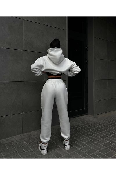 Asfa Moda Unisex Λευκό Τρεις Κλωστές Ριχτάρι Premium Φούτερ