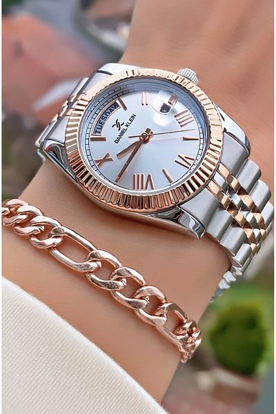 Daniel Klein Brand Rose Silver Color Women's Wristwatch - Bracelet Gift