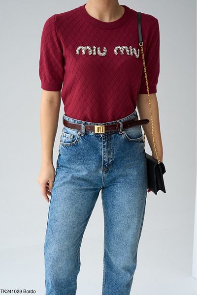 Askı Nişantaşı Burgundy Text and Pearl Detailed Blouse