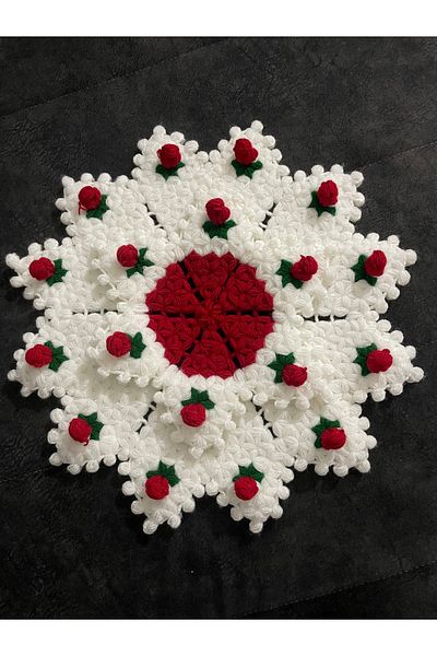 RENGARENG Hand Knitted Red Bud Motif Fiber