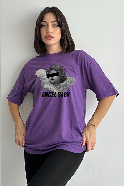 Stendhal Γυναικείο μωβ Angel Baby μπλουζάκι με λαιμόκοψη με λαιμόκοψη