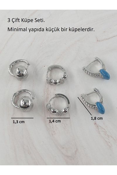 Siya Silver Set Combination 3 Pairs Steel Earring Set - Minimal Earring Set