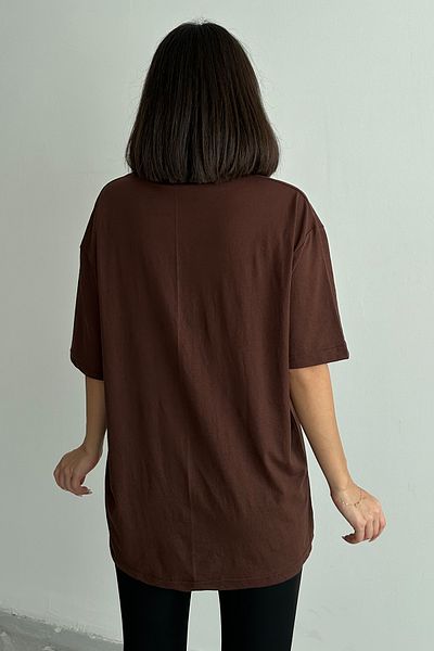 zunop Γυναικείο μπλουζάκι με στάμπα σε καφέ Decision Crew Neck Oversize