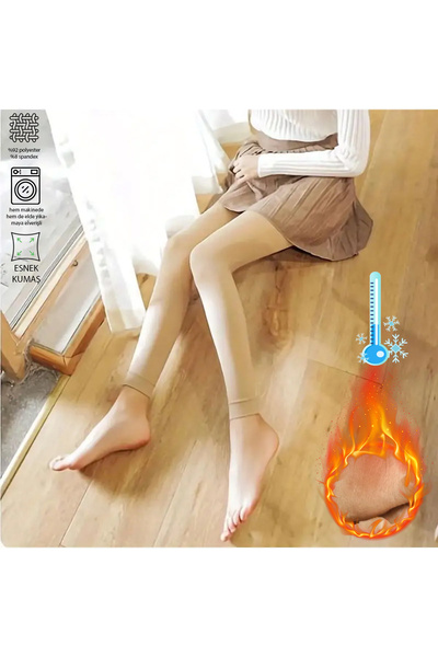 SAUNA SUIT Skin-Colored Knitted Leggings with Plush Inner Design - Warm & Tightening