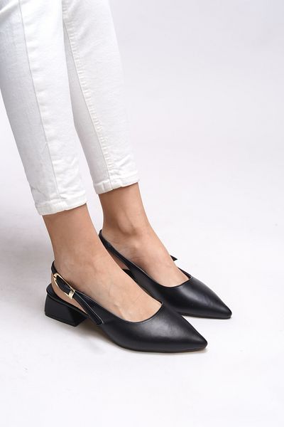 Riccon Tyltora 0012303   Model Pointed Toe Black Heeled Shoes - Open Back