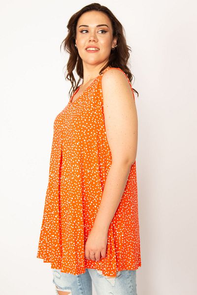 Şans Women's Plus Size Pomegranate V Neck Front Pleated Print Tunic 65N38710