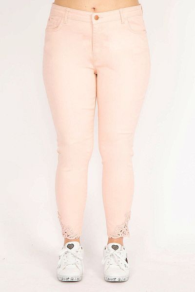 Şans Women's Pink Large Size Jeans with Lace Detail 65n36046