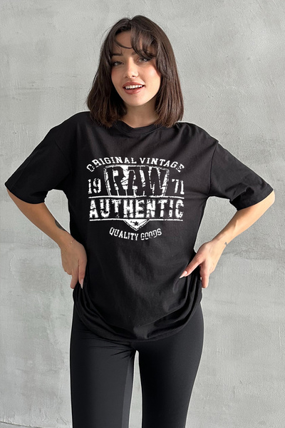 Stendhal Γυναικείο μαύρο ακατέργαστο αυθεντικό μπλουζάκι με λαιμόκοψη με λαιμ...