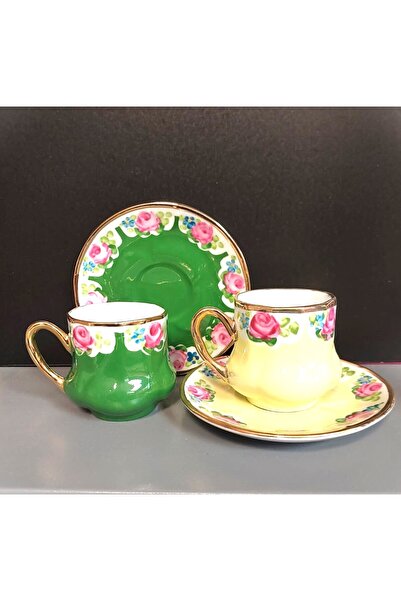 BY.RAYKA PORSELEN El Dekor Saray Porcelain Hand Painting Set of 2 Coffee Cups