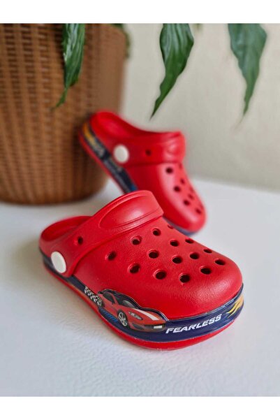 AkınalBella Red Male Child Car Figured Light Sole School Nursery Daily Indoor Slippers Sandals