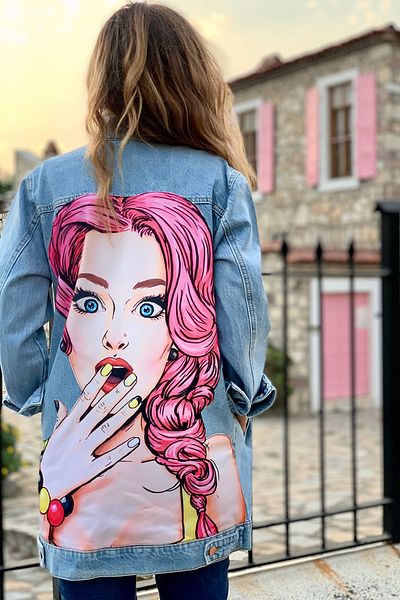 poupee Jachetă de blugi cu model Pop-Art - Jachetă de blugi