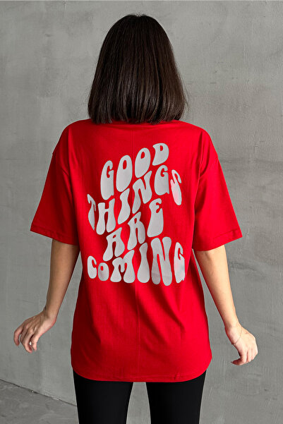 Stendhal Tricou oversize pentru damă, roșu Good Things, cu decolteu rotund