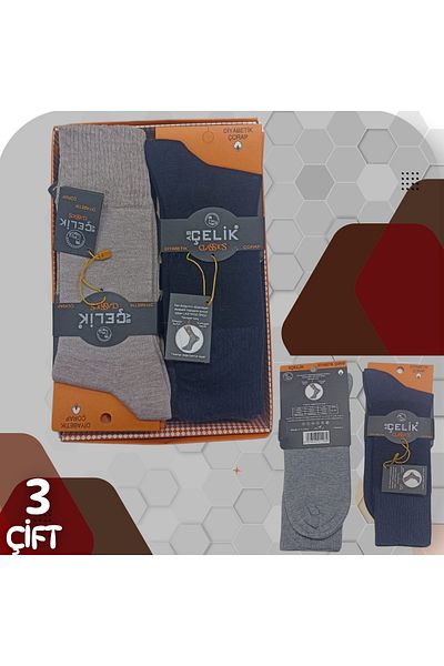 Asçelik Set of 3 Assorted Color Socks for Diabetic Men