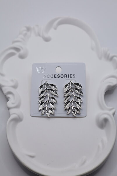 DEMOKAN Kadın Küpe Yaprak Dalı 4cm Küpe