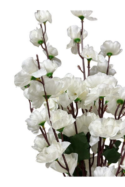 Lilac Home Yapay Çiçek Parlak Siyah Saksıda Beyaz Sakura Ağacı