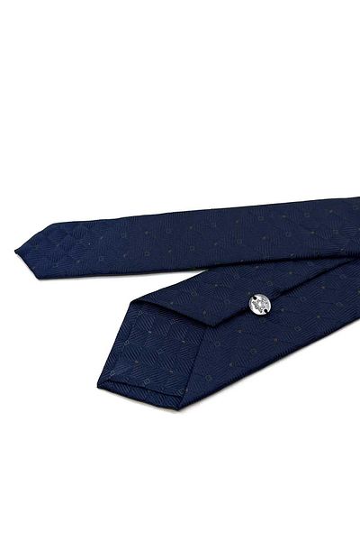 Kravatkolik Navy Blue Square Pattern Slim Tie Sk7992