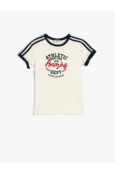 Koton Tricou crop din bumbac cu mânecă scurtă cu imprimeu cu slogan