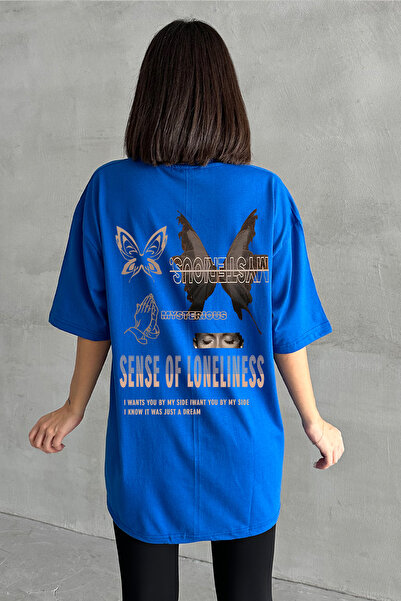 Stendhal Γυναικείο μπλουζάκι με μπλε μυστηριώδες στάμπα με λαιμόκοψη με λαιμό...