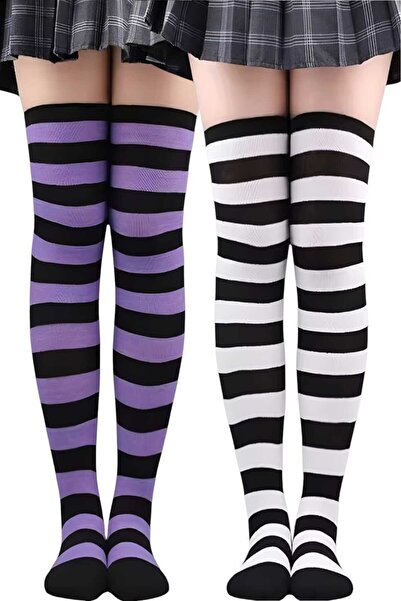 Trenderrs Women's Thick Stripe 2-Piece Knee High Socks