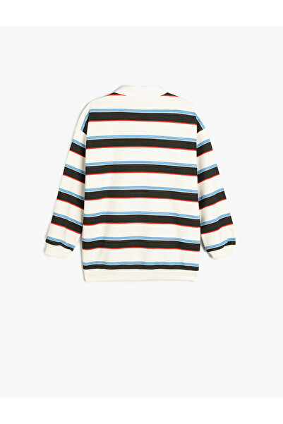 Koton Çizgili Uzun Kollu Düğme Detaylı Polo Yaka Sweatshirt