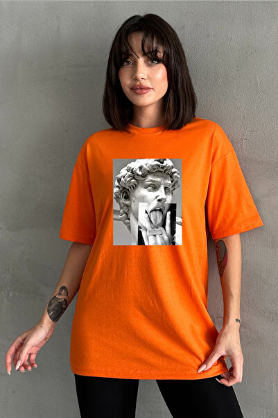 Stendhal Γυναικείο μπλουζάκι με πορτοκαλί David Statue με στάμπα με λαιμόκοψη