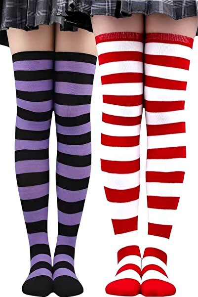 Trenderrs Women's Thick Stripe 2-Piece Knee High Socks