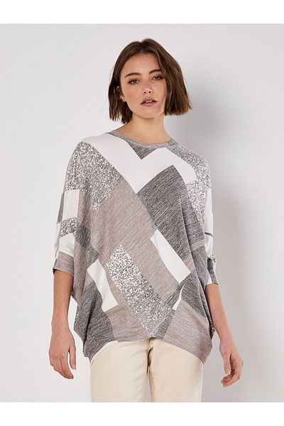 Apricot Geometrisches Batwing-Jersey-Top