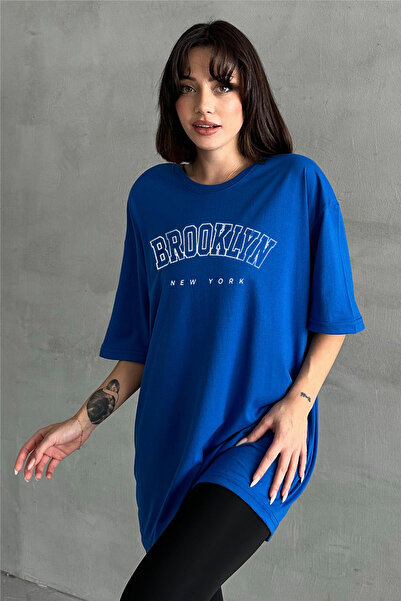 Stendhal Γυναικείο μπλουζάκι μπλε Brooklyn New York με στάμπα με λαιμόκοψη