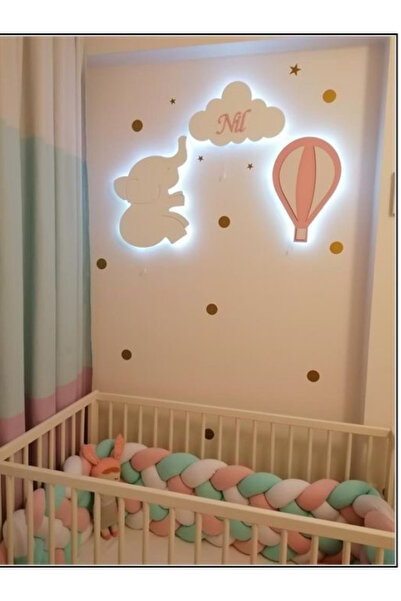 baskigo.com Fil Balon İsimli Bulut Ahşap LED'li Çocuk Odası Dekorasyonu - Eğl...