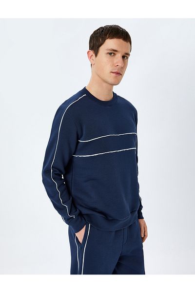 Koton Cotton Blended Long Sleeve Raised Bias Crew Neck Sweatshirt