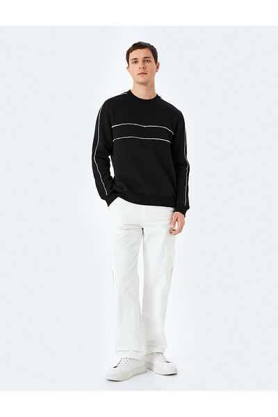 Koton Cotton Blended Long Sleeve Raised Bias Crew Neck Sweatshirt