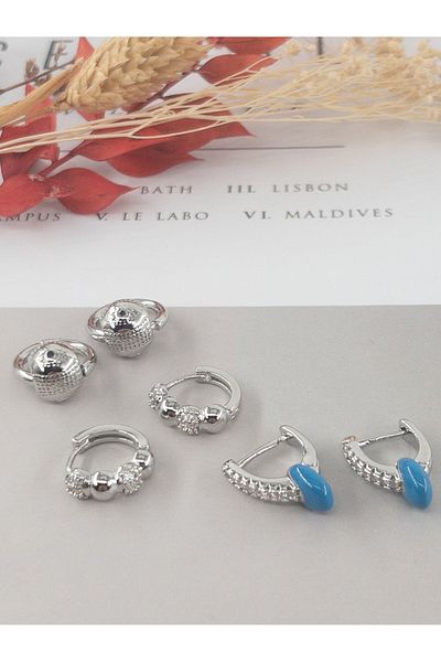 Siya Silver Set Combination 3 Pairs Steel Earring Set - Minimal Earring Set