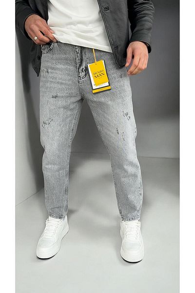 DENIM MAN Boyfriend Grey με σκισμένη λεπτομέρεια