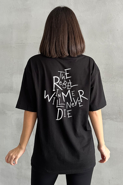Stendhal Tricou negru The Rebel cu imprimeu oversize pentru damă