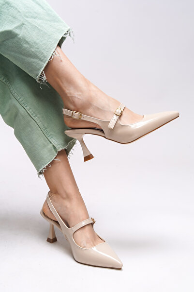 Riccon Melilendra Women's Leather Patent Leather Pointed Toe Stiletto - Open Back 0012701