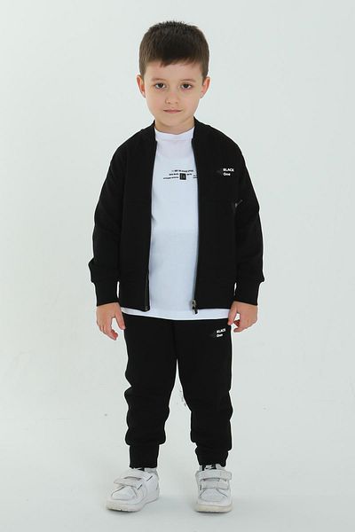 Black One Unisex Παιδικά - Διπλή τσέπη, Λεπτομέρεια εκτύπωσης, Μπλουζάκι με λαιμόκοψη, Ζακέτα με φερμουάρ, Ρυθμιζόμενο ελαστικό στη μέση